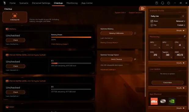 Checkup-Funktion in NitroSense