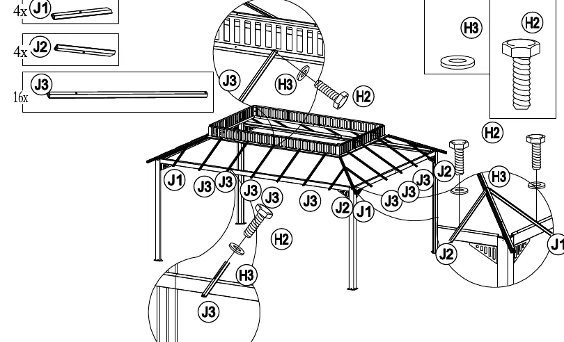 Montageschritt 12: Dachkonstruktion