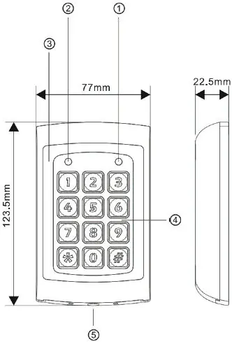 FAAC 170CLAVEASY Keypad Abmessungen und Komponenten