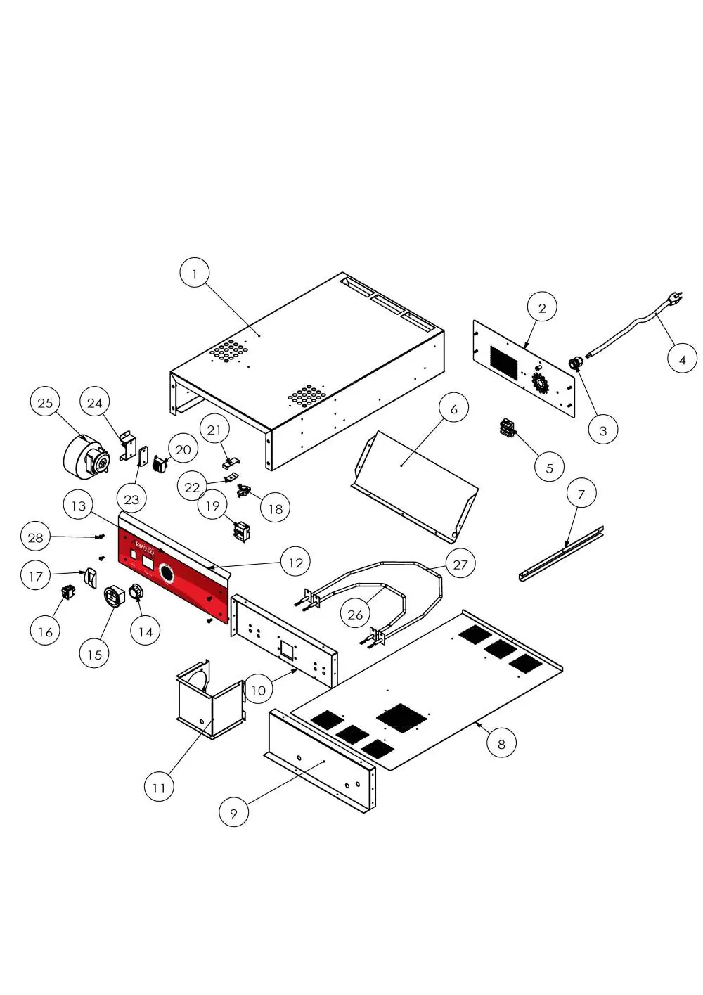 Explosionszeichnung des Drawers