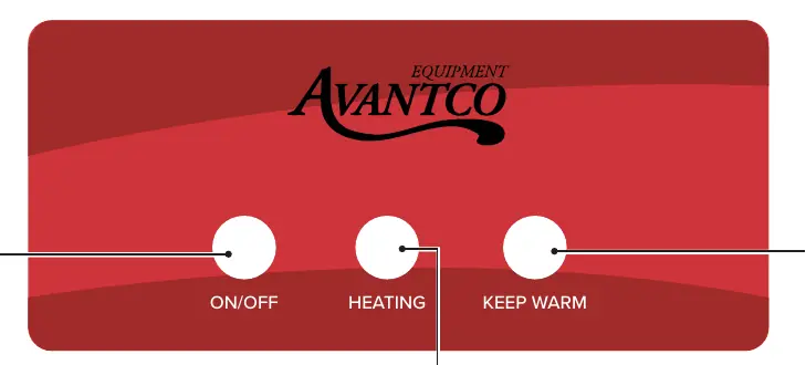 Bedienfeld mit ON/OFF, HEATING und KEEP WARM Anzeigen